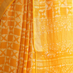 Women Hand Block Yellow Cotton Linen Printed Saree