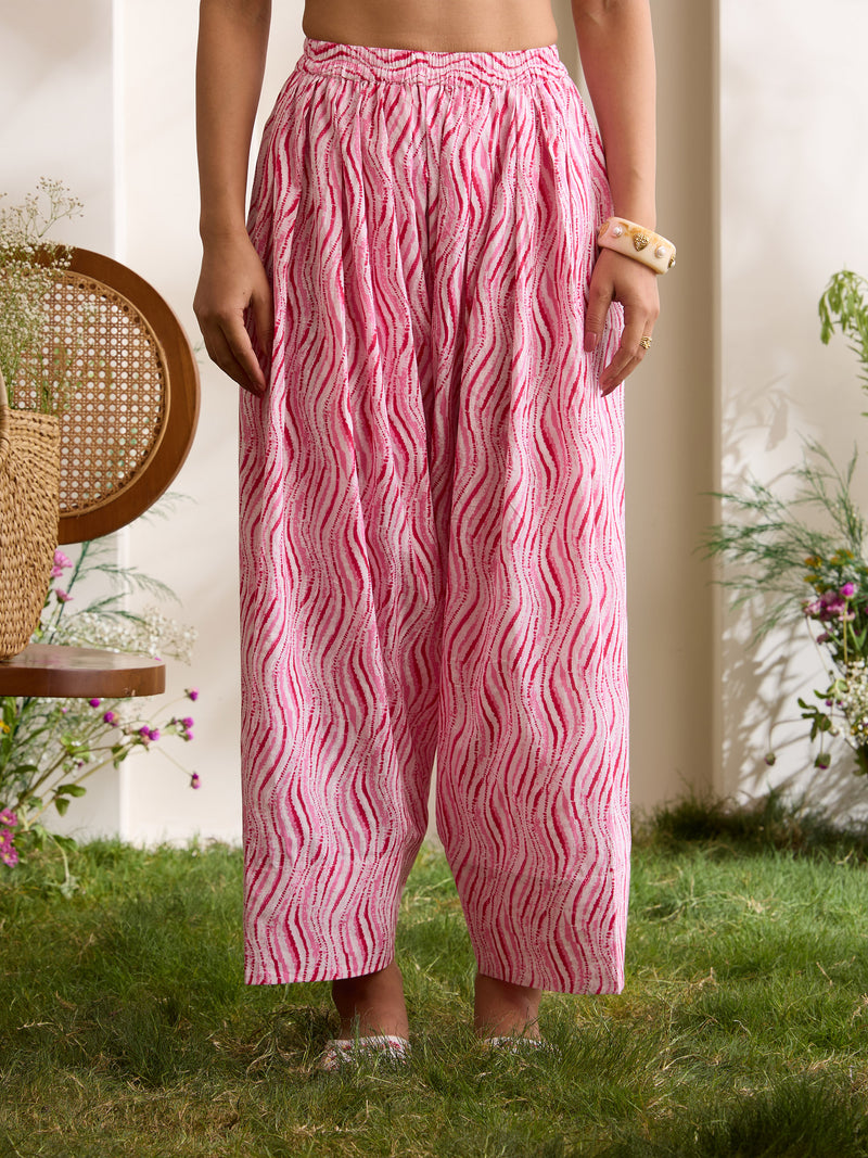 Khushal K Women Cotton Kurti And Farshi Salwar  With Dupatta Set - Pink