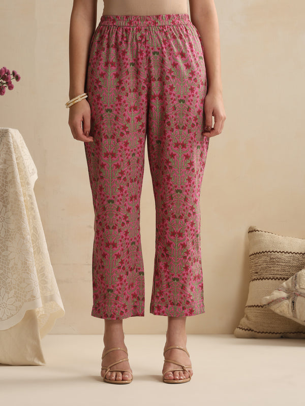 Khushal K Women Floral Printed Regular Pure Off White Cotton Kurta & Palazzo With Dupatta