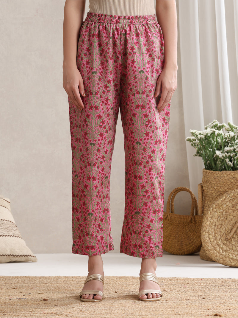 Women Floral Printed Cotton Kurta with Palazzos & Dupatta