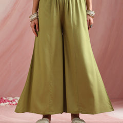 Ethnic Motifs Printed Round Neck Thread Work Kurta With Palazzos & Dupatta
