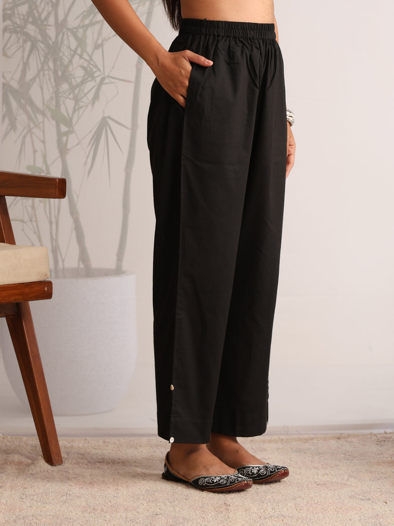 Khushal K Women Cotton kurta and palazzo with dupatta set - Black