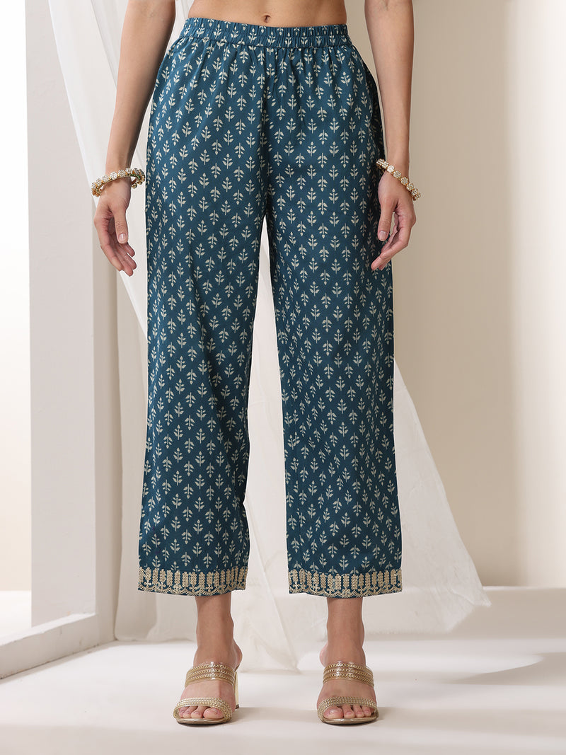 Women Floral Printed Cotton Kurta with Palazzo & Dupatta