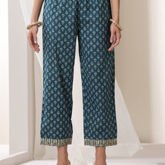 Women Floral Printed Cotton Kurta with Palazzo & Dupatta