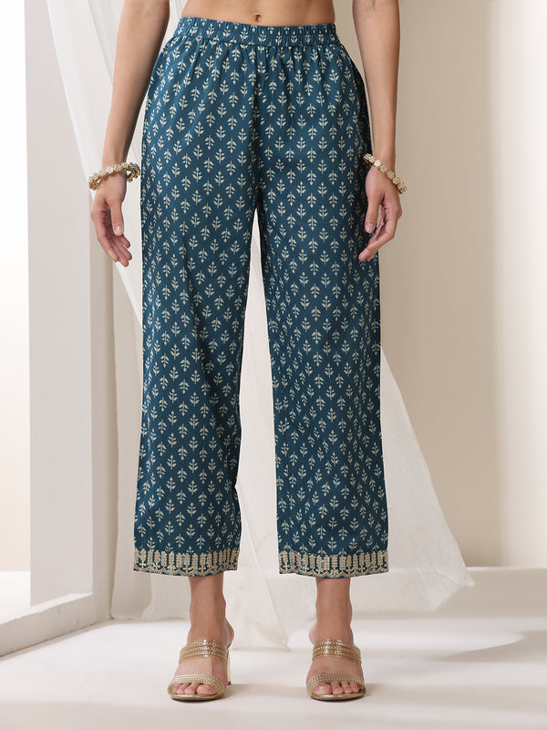Women Floral Printed Cotton Kurta with Palazzo & Dupatta