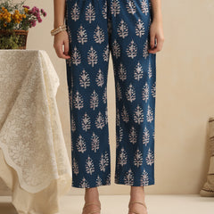 Khushal K Women Floral Printed Regular Pure Cotton Blue Kurta & Palazzo With Dupatta