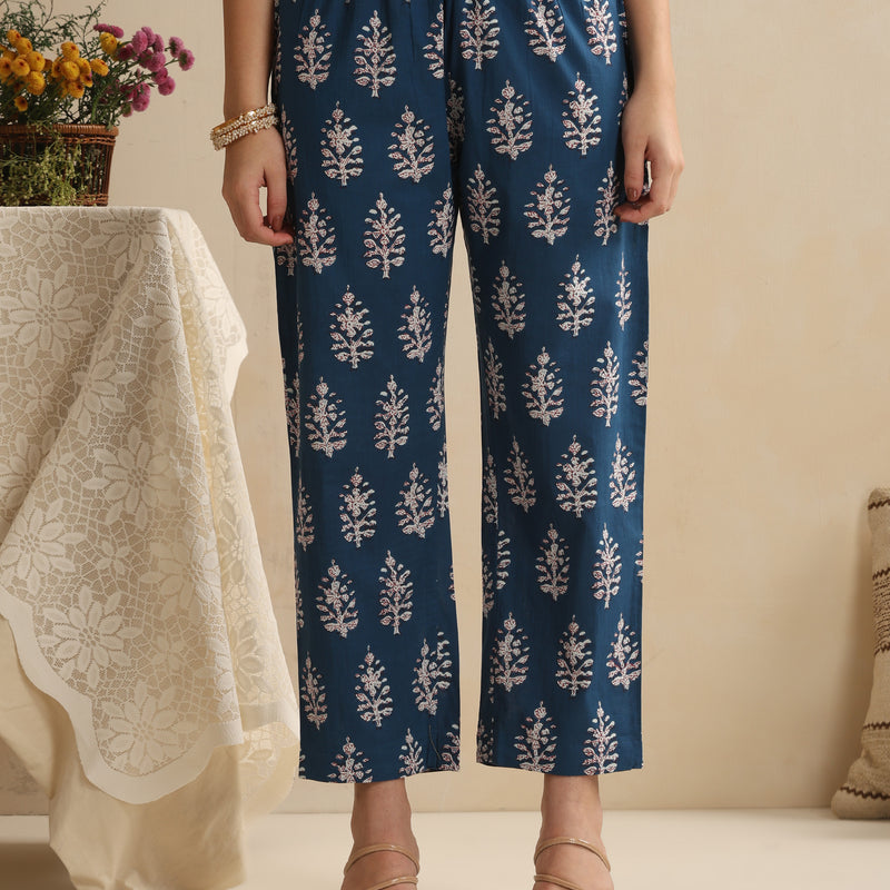Women Floral Printed Regular Pure Cotton Blue Kurta & Palazzo with Dupatta - Khushal K - Image 3