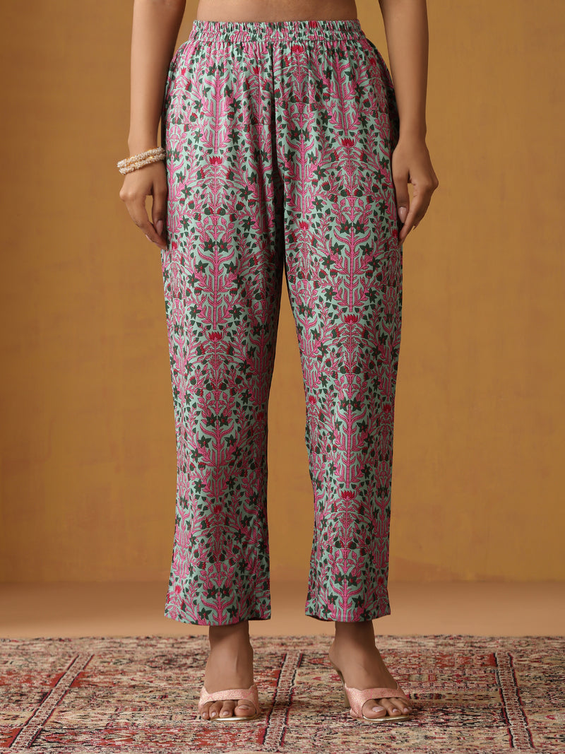 Khushal K Floral Printed V-Neck Pure Cotton Straight Kurta set