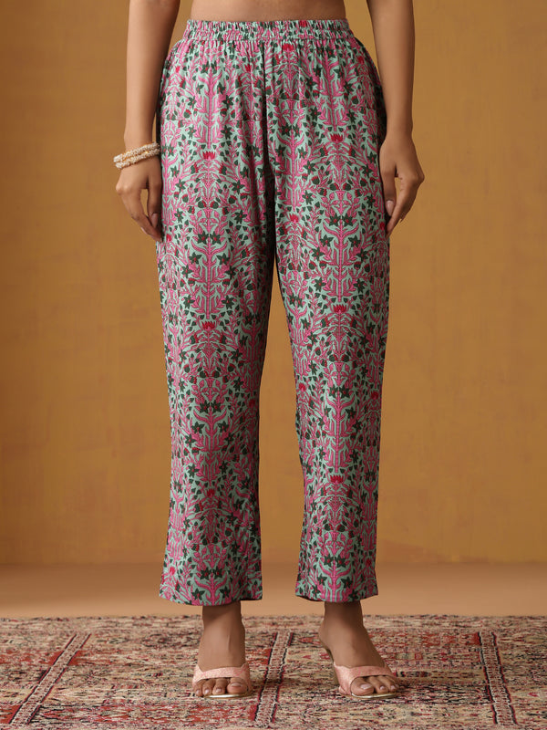 Khushal K Floral Printed V-Neck Pure Cotton Straight Kurta set