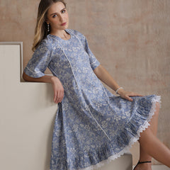 Women Floral Printed Cotton Fit and Flare A-Line Dress