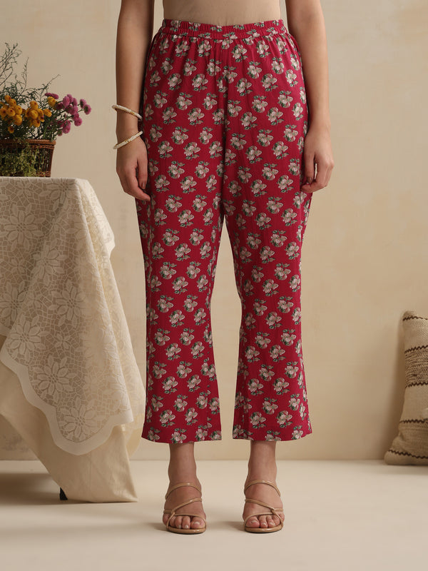 Khushal K Women Pink Floral Printed Regular Pure Cotton Kurta & Palazzo With Dupatta