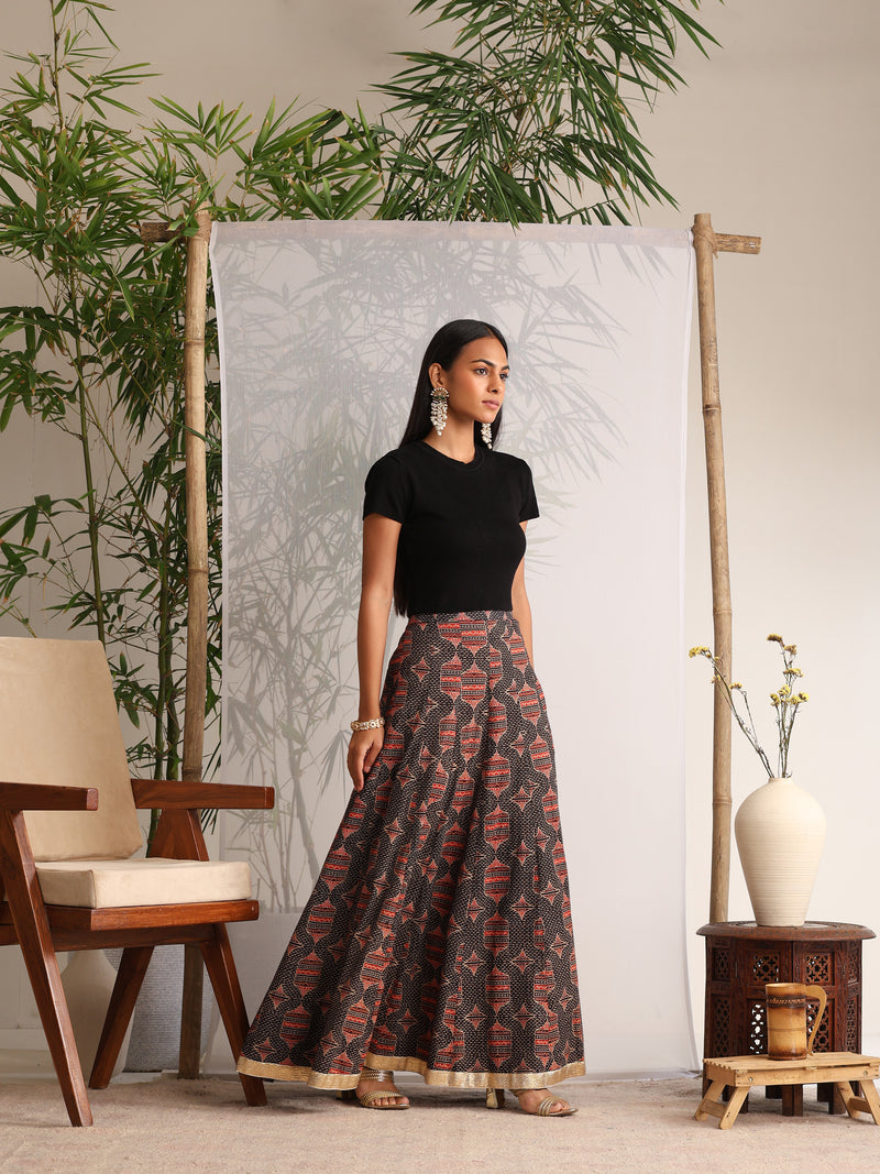 Khushal K Womens Cotton Printed Skirts - Black