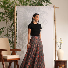 Khushal K Womens Cotton Printed Skirts - Black