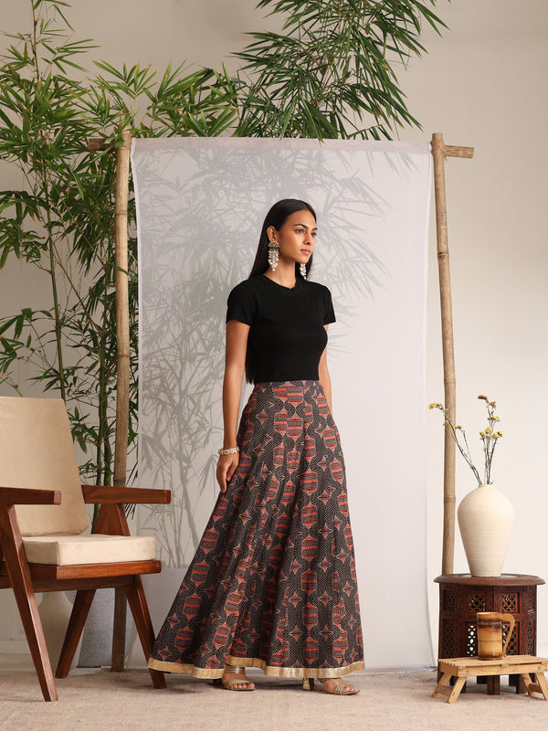 Khushal K Womens Cotton Printed Skirts - Black