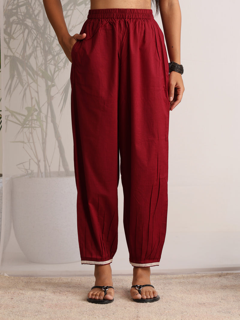 Khushal K Women Cotton kurti and Afghani Salwar with dupatta set - Maroon