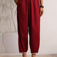 Khushal K Women Cotton kurti and Afghani Salwar with dupatta set - Maroon