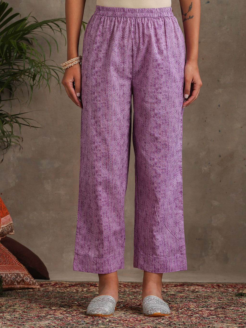 Purple and white Kurta with trouser & dupatta