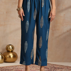 Ethnic Motifs Printed Thread Work Kurta With Trousers & Dupatta