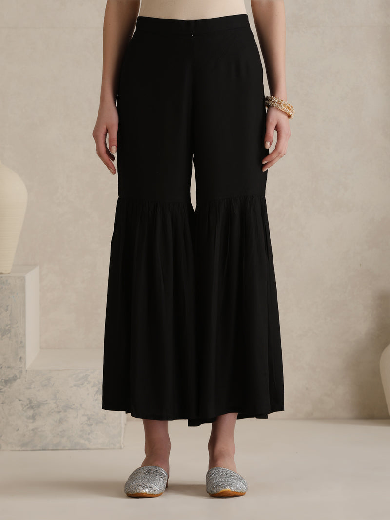 Geometric Embellished Mirror Work A-Line Kurta With Sharara & Dupatta