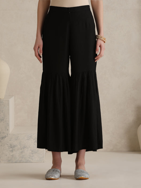 Geometric Embellished Mirror Work A-Line Kurta With Sharara & Dupatta