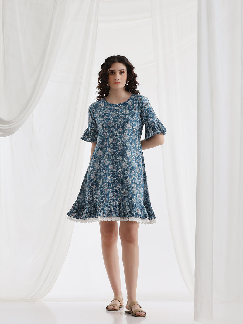 Women Floral Printed Cotton A-Line Above Knee Dress