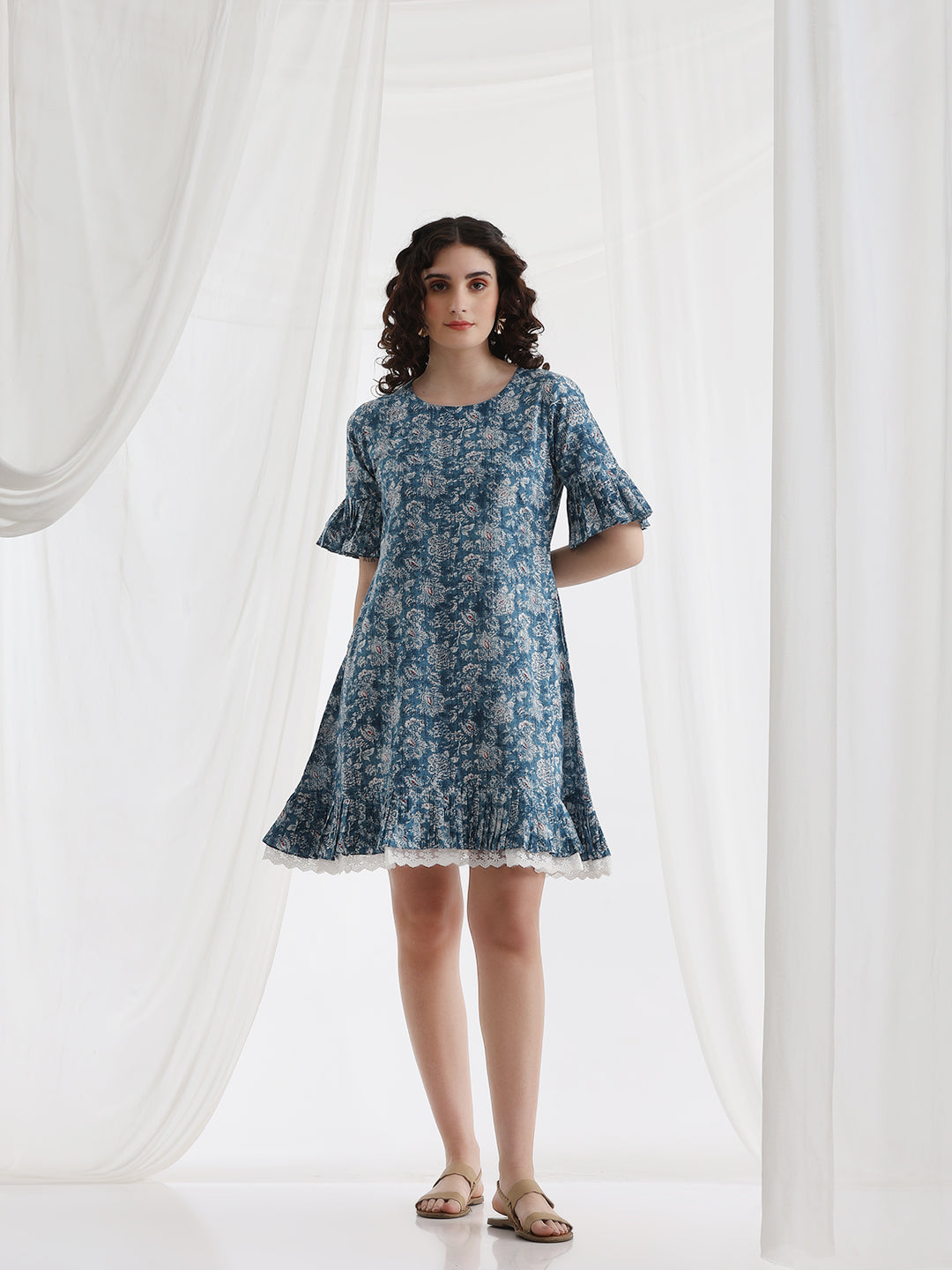 Women Floral Printed Cotton A-Line Above Knee Dress