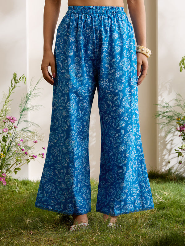 Khushal K Women Cotton Kurta And Palazzo With Dupatta Set - Blue