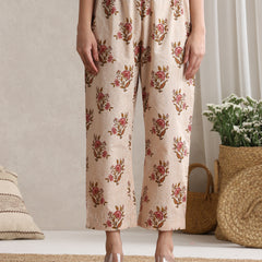 Women Cream Floral Printed Angrakha Pure Cotton Kurta with Palazzos & Dupatta