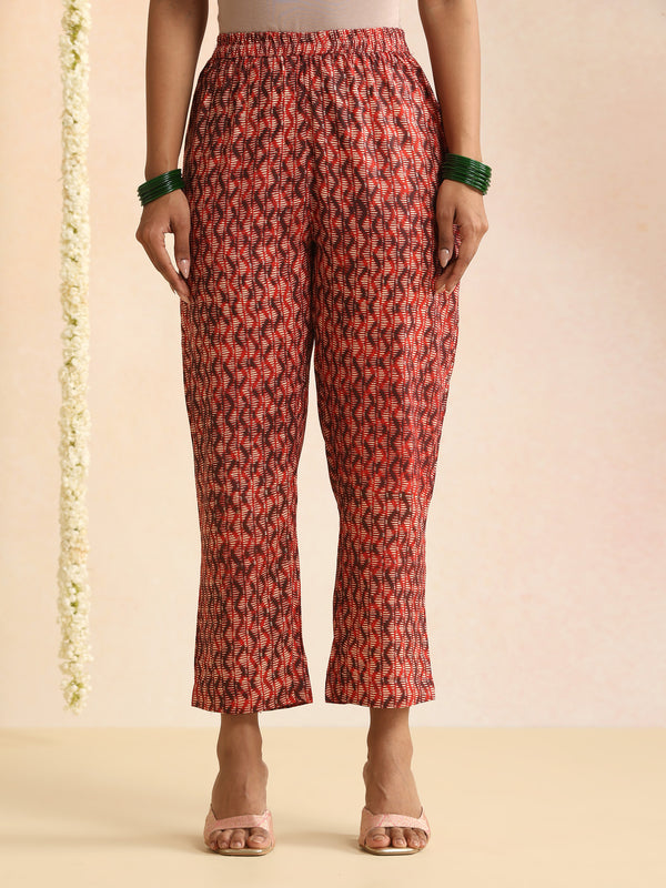 Ethnic Motifs Printed Round Neck Gotta Patti Kurta With Trousers & Dupatta