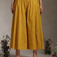 Yellow Printed Co-Ord Set with Lace Detil