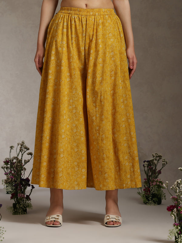 Yellow Printed Co-Ord Set with Lace Detil