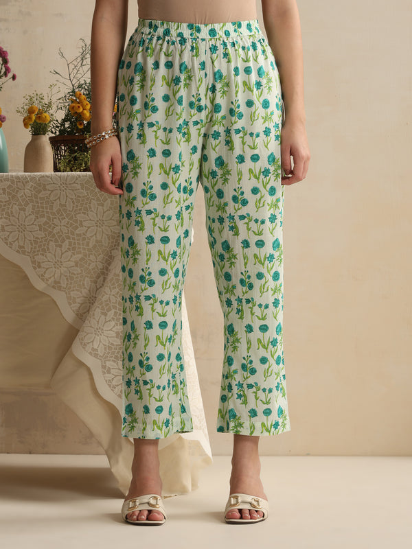 Khushal K Women Floral Printed Regular Pure White Cotton Kurta & Palazzo With Dupatta