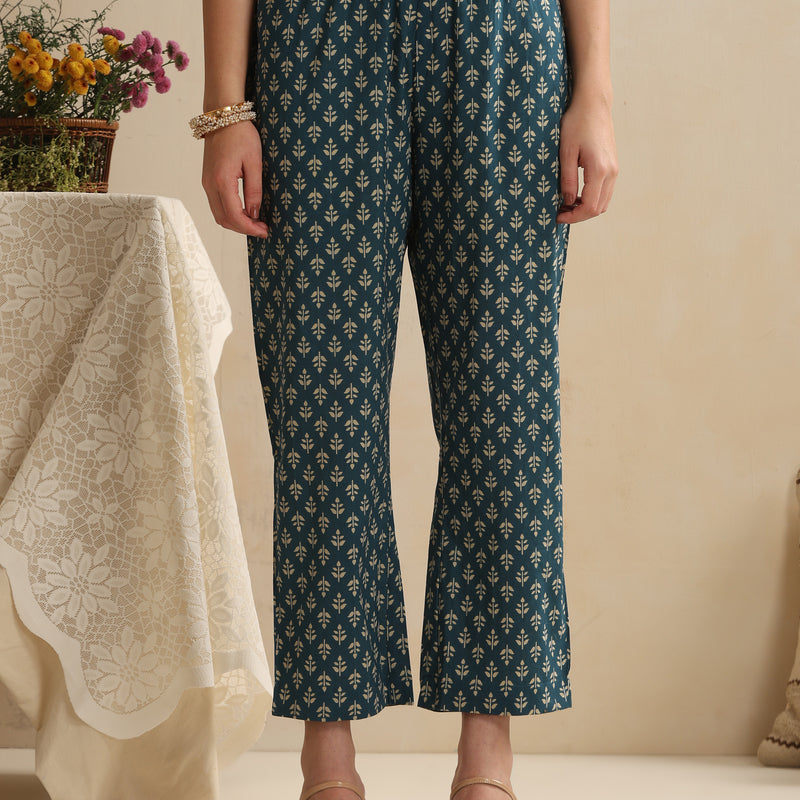 Women Floral Printed Regular Pure Cotton Kurta & Palazzo with Dupatta - Blue - Khushal K - Image 3