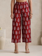 Floral Printed V-Neck A-Line Pure Cotton Kurta with Palazzos & With Dupatta