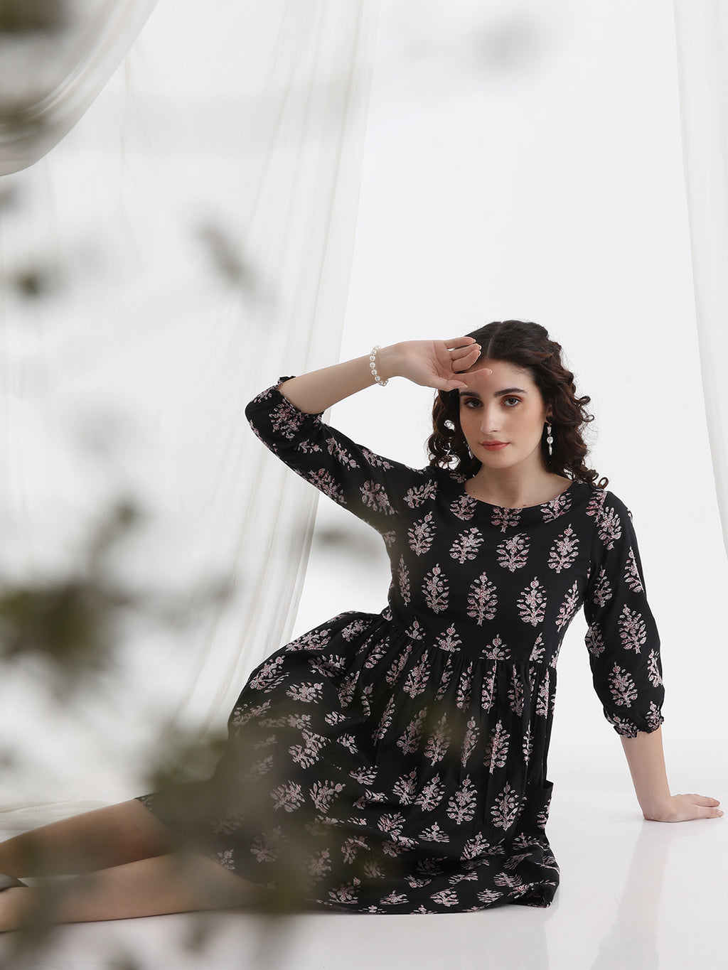 Women Floral Print Fit & Flare Mini Dress