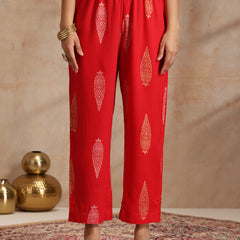 Red & Gold Printed Kurta with Trousers & Dupatta