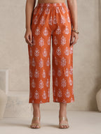 Floral Printed V Neck Pure Cotton A-Line Kurta With Palazzos & Dupatta