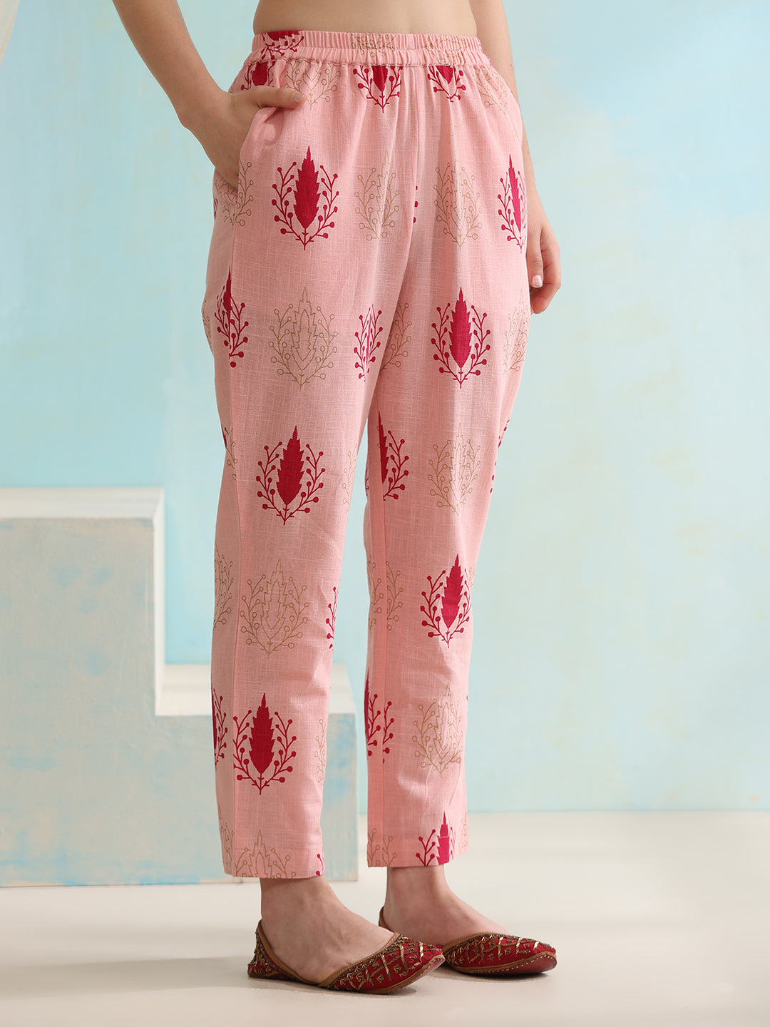 Floral Printed Pure Cotton Straight Kurta with Trousers & Dupatta