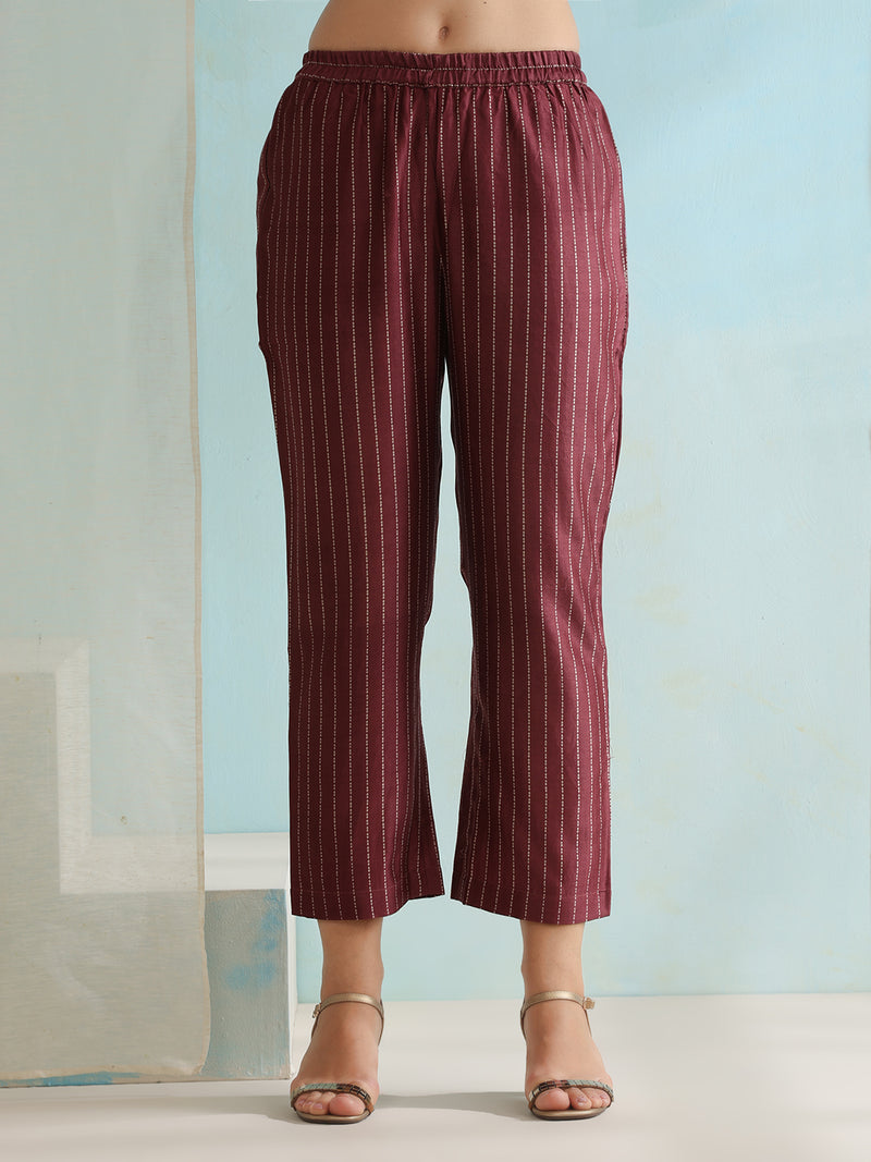 Printed Crop Top & Striped Pant Set with Jacket