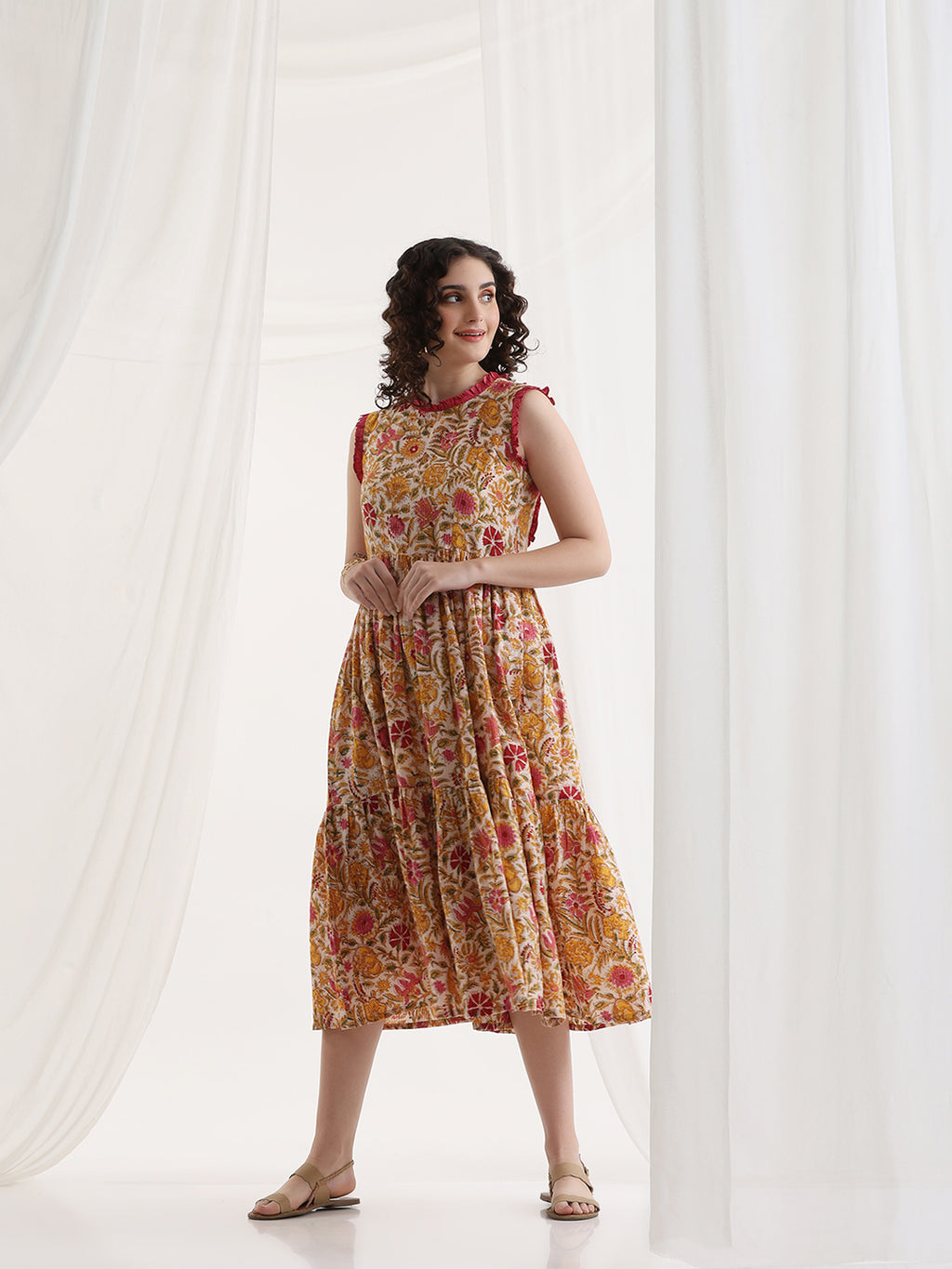 Women Floral Print Fit & Flare Midi Dress