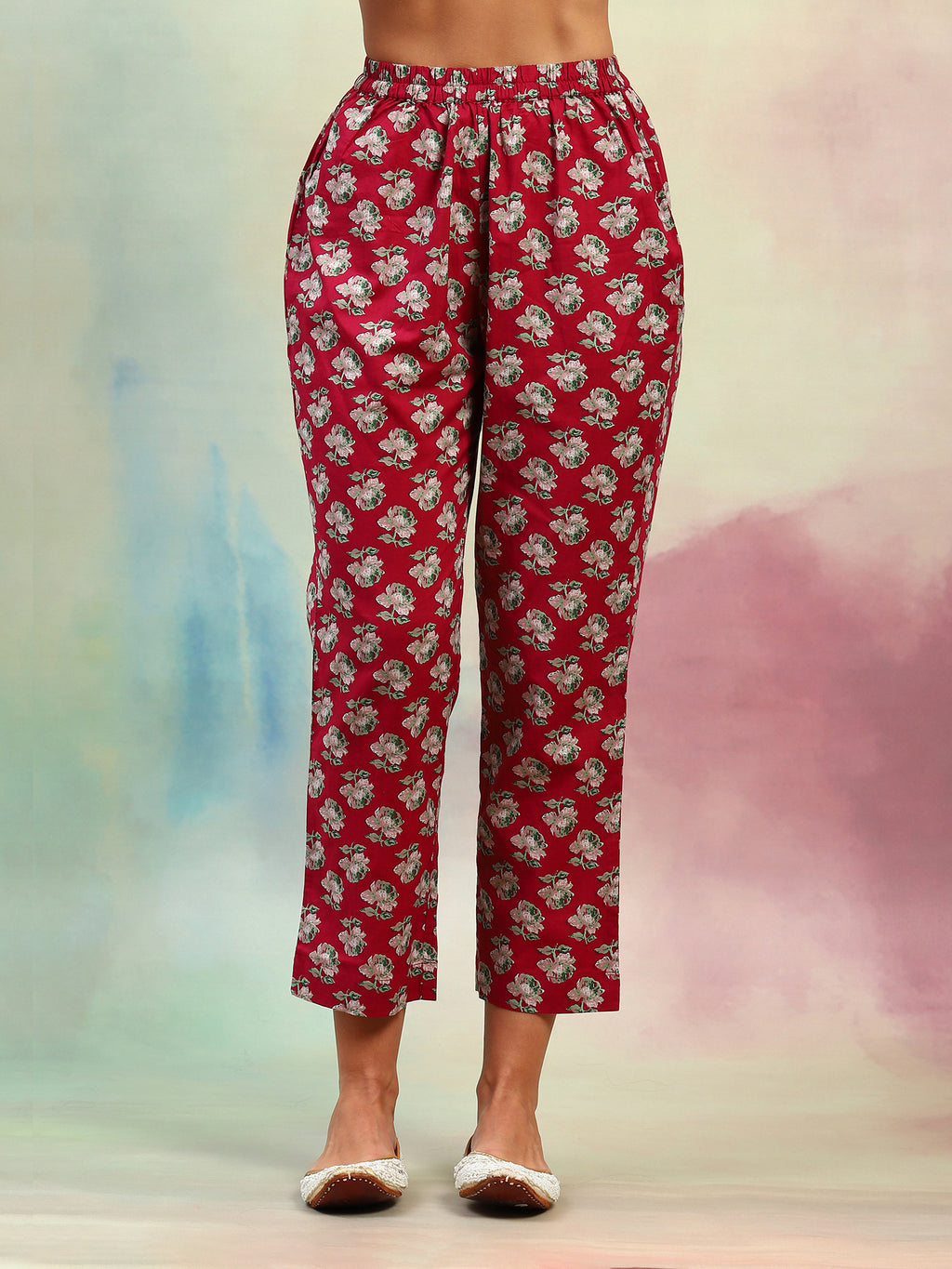 Floral Printed Regular Pure Cotton Straight Kurta with Palazzos & Dupatta