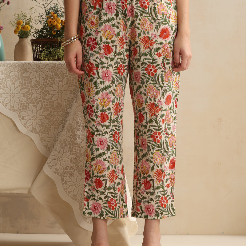 Women Floral Printed Regular Pure Cotton White Kurta & Palazzo with Dupatta - Khushal K - Image 3