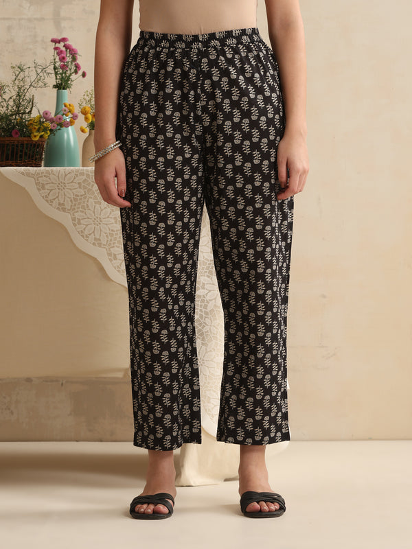 Khushal K Women Floral Printed Regular Pure Cotton Black Kurta & Palazzo With Dupatta