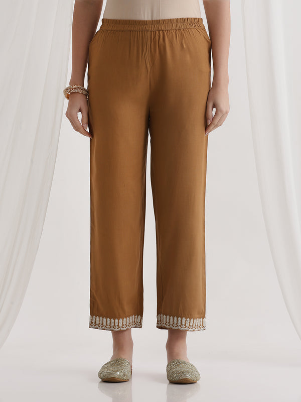 Khushal K Ethnic Motifs Brown  Anarkali Sequinned Kurta set