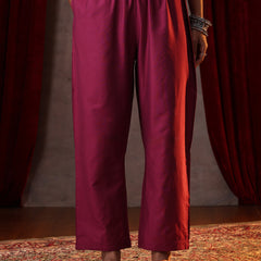 Khushal K Women Pure Silk magenta Embroidered Kurta & Palazzo With Dupatta