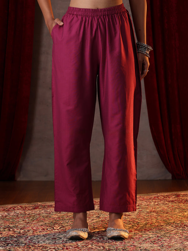Khushal K Women Pure Silk magenta Embroidered Kurta & Palazzo With Dupatta