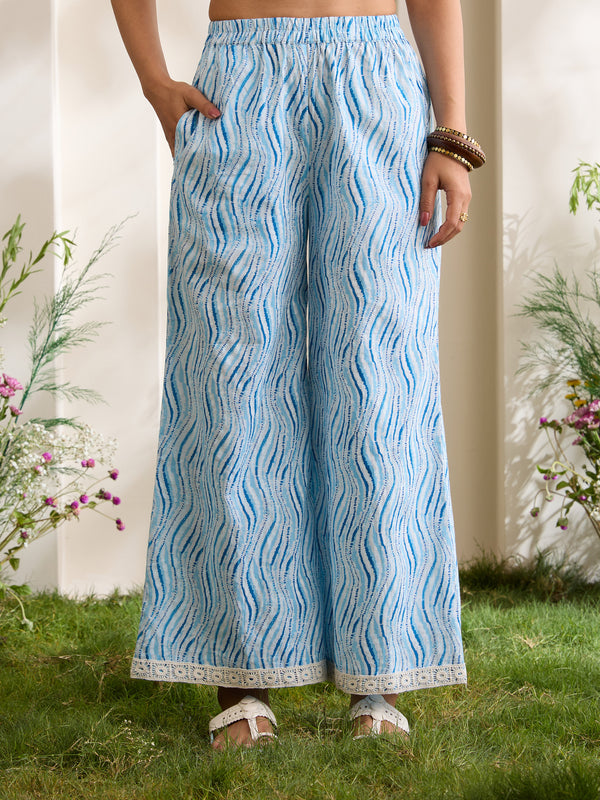 Khushal K Women Cotton Kurta With Palazzo Set - Blue