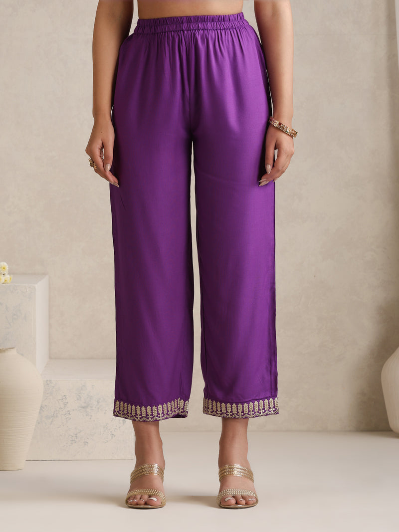 Khushal K Women Purple Anarkali Zari Kurta set