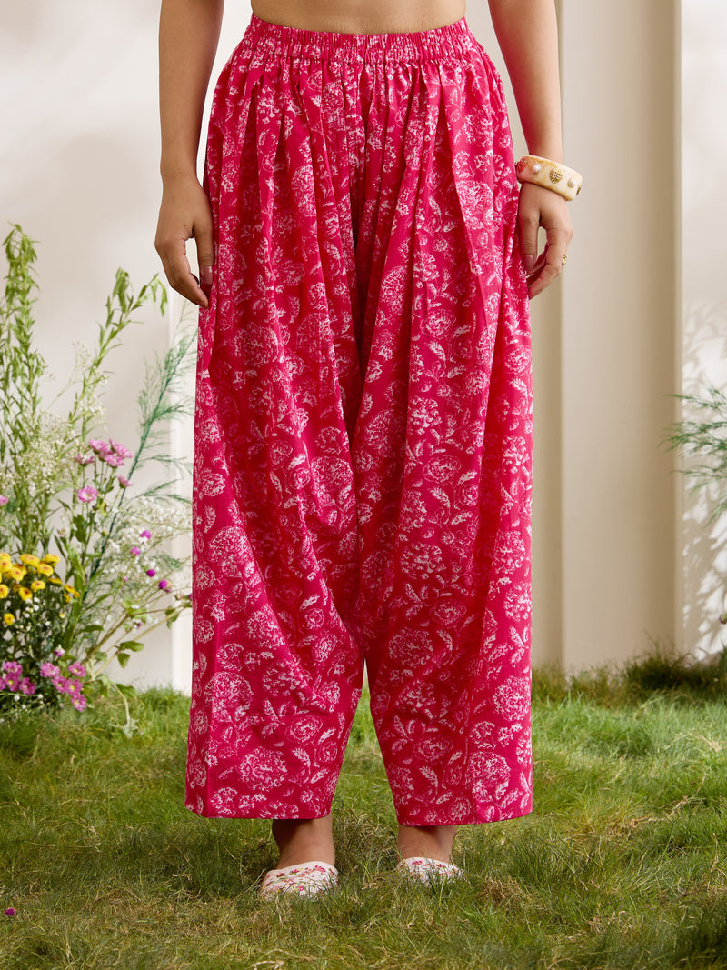 Khushal K Women Cotton Kurti With Farshi Salwar Set - Pink
