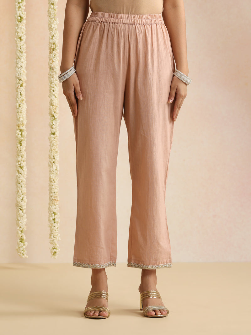 Khushal K Women Cotton Kurta and Palazzo With Dupatta Set - Peach